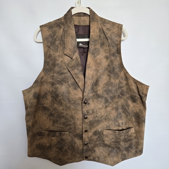 THE LEATHER RANCH MENS VEST RODEO COUNTRY WESTERN COWBOY STAGECOACH BROWN (4X)